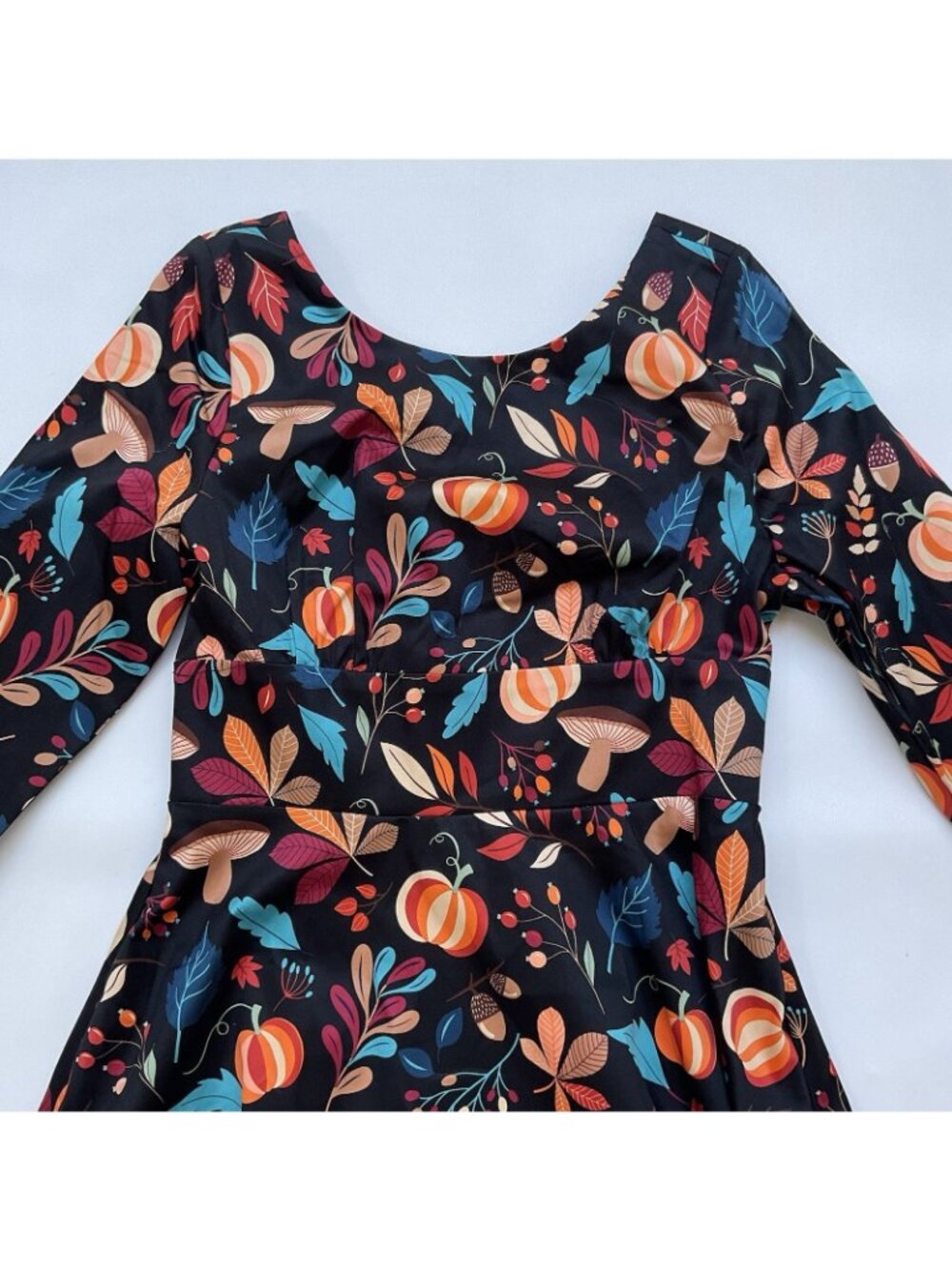 Eva Rose Women’s Pumpkin & Leaves Retro Print Dress 3/4 Sleeves Printed Size L - Picture 7 of 9